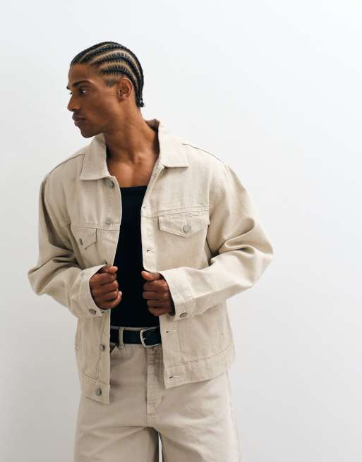 ASOS DESIGN - Giacca di jeans trucker regular fit écru in coordinato, 5 di 5