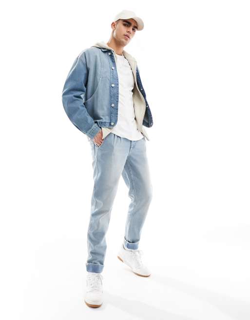 ASOS DESIGN - Giacca di jeans vestibilità classica blu slavato con tasche frontali e pannelli, 2 di 4
