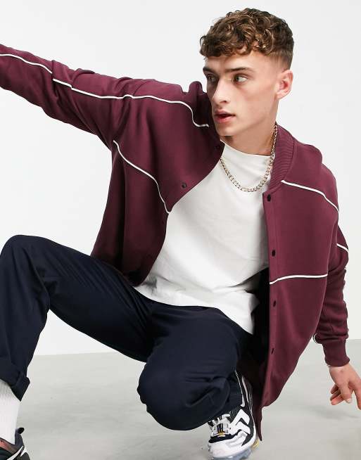 ASOS DESIGN - Giacca di jersey oversize con contrasto bordeaux