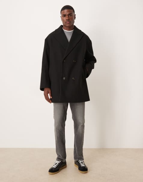 ASOS DESIGN - Giacca doppiopetto oversize effetto lana nera - view 1