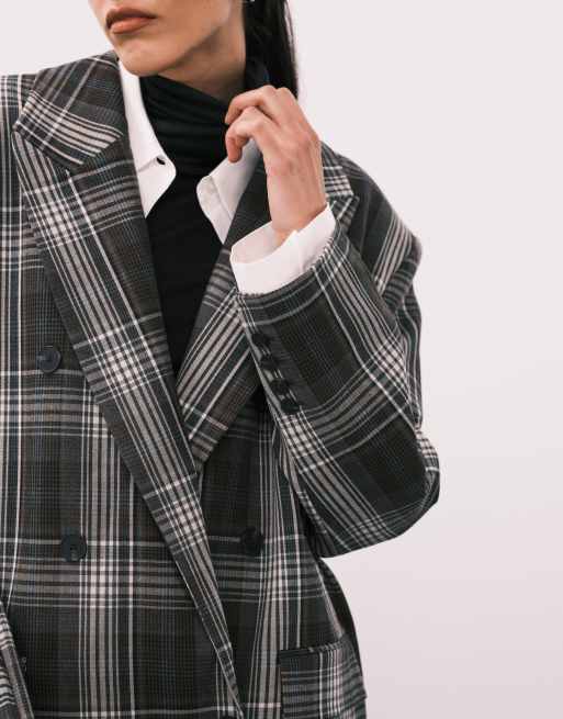 ASOS DESIGN - Giacca doppiopetto taglio lungo marrone e grigio a quadri, 4 di 4