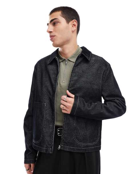 ASOS DESIGN - Giacca harrington a coste con cuciture a contrasto slavata - view 1