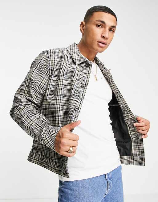 ASOS DESIGN - Giacca harrington a quadri écru con bottoni
