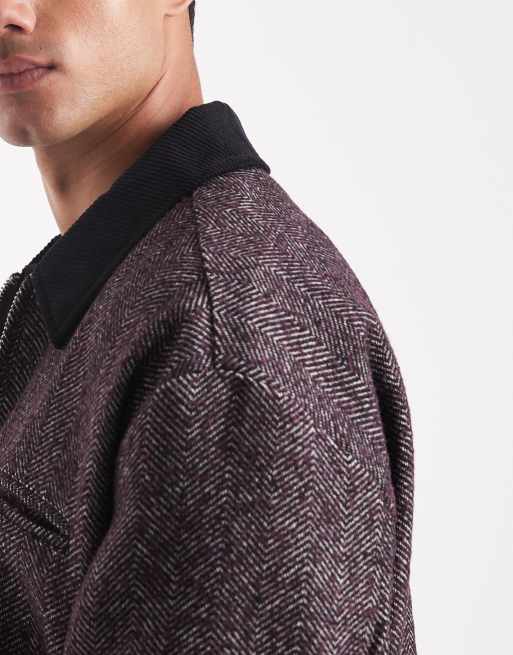 ASOS DESIGN - Giacca harrington bordeaux a spina di pesce, 5 di 5