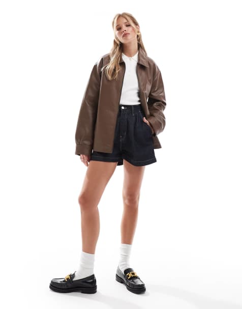 ASOS DESIGN - Giacca harrington color cioccolato in pelle sintetica con zip sul davanti - view 1