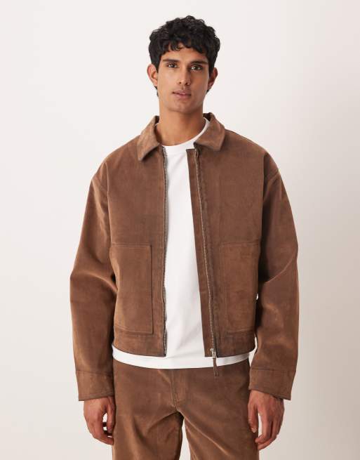 ASOS DESIGN - Giacca harrington color cuoio in coordinato