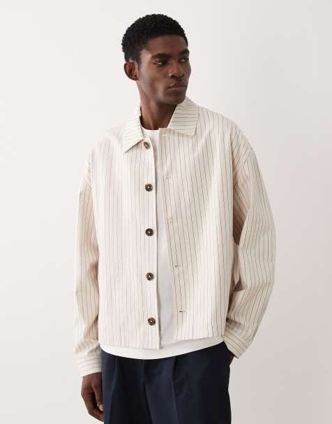 ASOS DESIGN - Giacca harrington color pietra con motivo gessato - view 1
