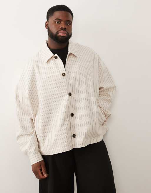 ASOS DESIGN - Giacca harrington color pietra con motivo gessato, 2 di 6