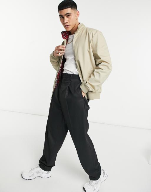 ASOS DESIGN - Giacca harrington con fodera a quadri a contrasto, colore pietra