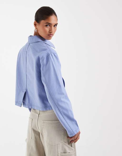 ASOS DESIGN - Giacca harrington corta in cotone blu pallido, 3 di 4