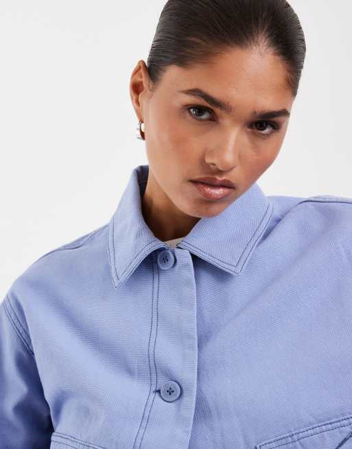 ASOS DESIGN - Giacca harrington corta in cotone blu pallido, 4 di 4