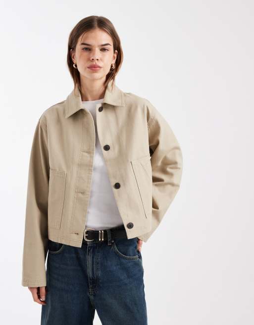 ASOS DESIGN - Giacca harrington corta in cotone color pietra
