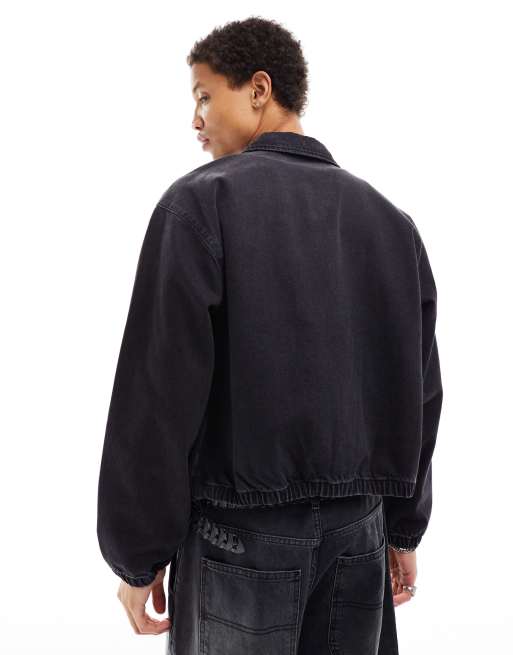 ASOS DESIGN cropped denim harrington jacket in tinted wash