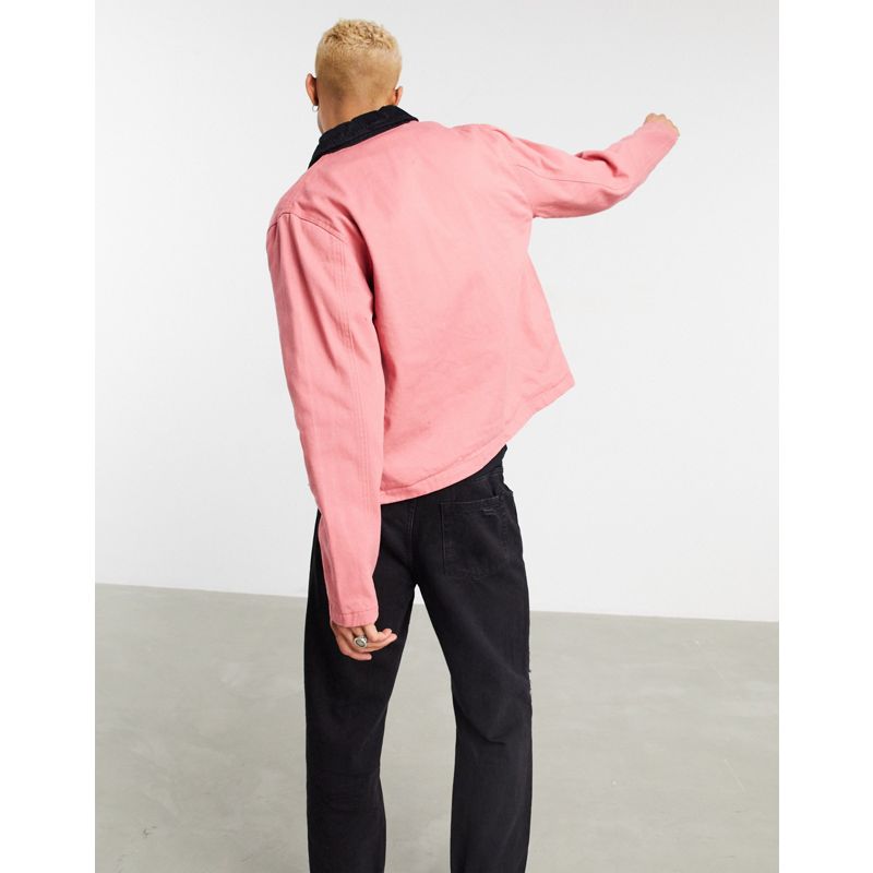 Giacche e cappotti Giacche di jeans DESIGN - Giacca harrington di jeans rosa con colletto in tessuto a coste nero