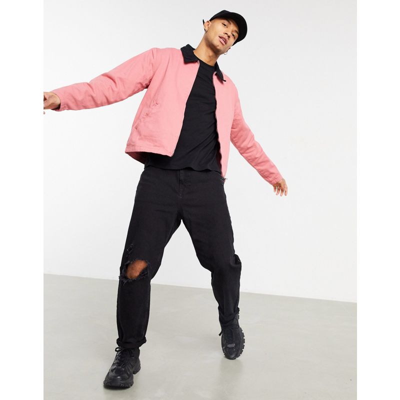 Giacche e cappotti Giacche di jeans DESIGN - Giacca harrington di jeans rosa con colletto in tessuto a coste nero