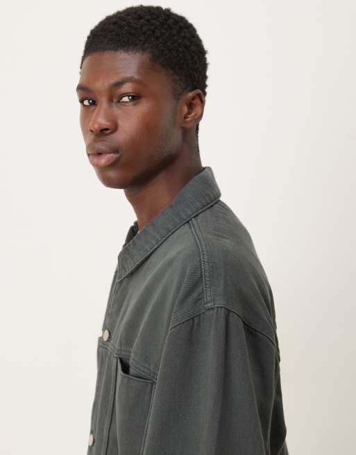 ASOS DESIGN - Giacca harrington di jeans squadrata lavaggio zolfo in coordinato, 4 di 5