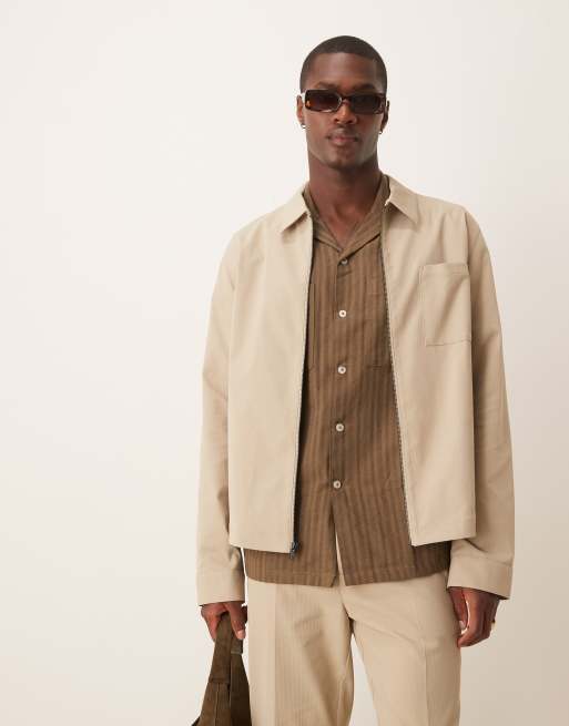 ASOS DESIGN - Giacca harrington elegante color pietra a coste in coordinato
