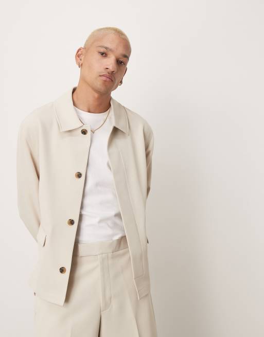 ASOS DESIGN - Giacca harrington elegante in twill color pietra in coordinato