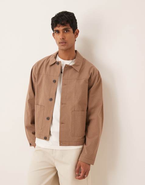 ASOS DESIGN - Giacca harrington elegante marrone in seersucker in coordinato - view 1