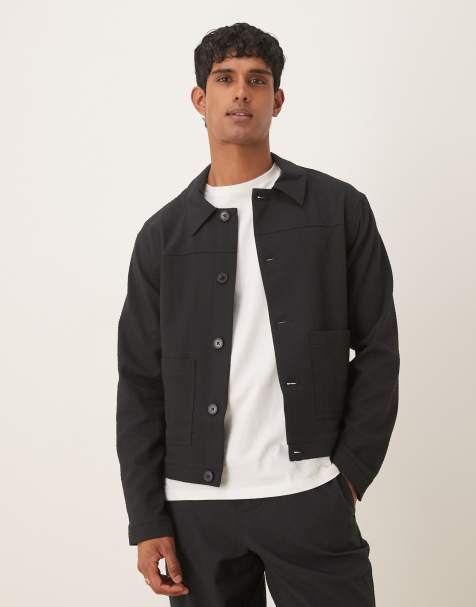 ASOS DESIGN - Giacca harrington elegante nera in seersucker in coordinato - view 1