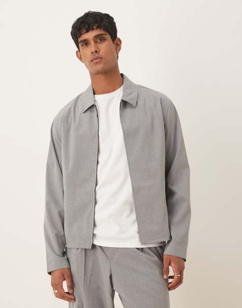 ASOS DESIGN - Giacca harrington elegante taglio corto grigia con motivo gessato in coordinato - view 1