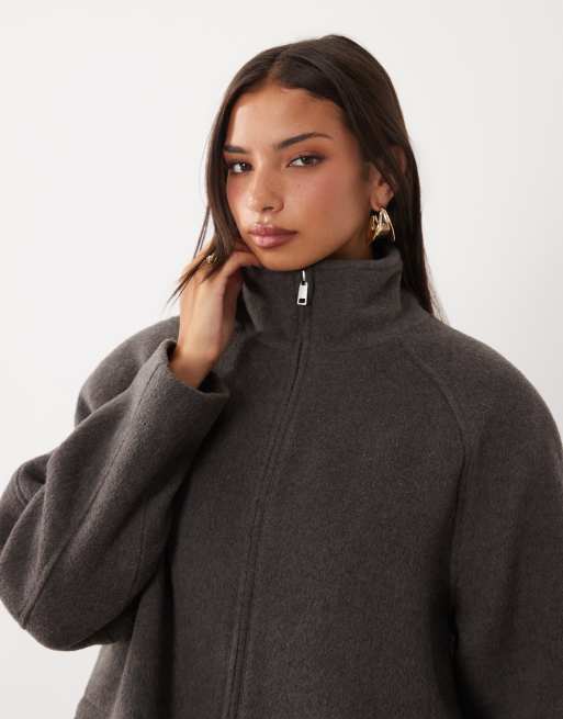 ASOS DESIGN giacca harrington formale con zip frontale e lana, color mocha, 1 di 4