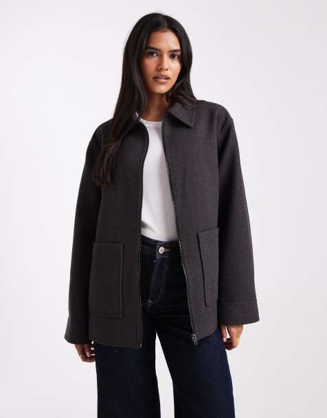 ASOS DESIGN - Giacca harrington grigio antracite con colletto a punta - view 1