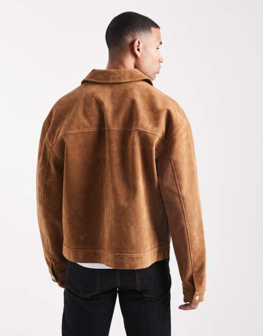 ASOS DESIGN - Giacca harrington in camoscio sintetico marrone