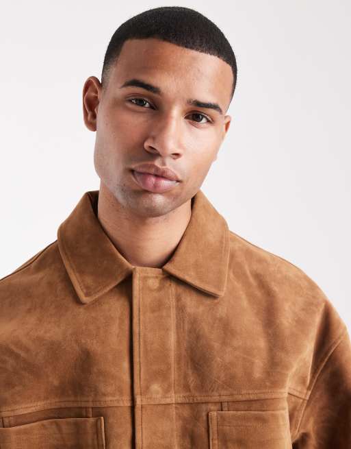 ASOS DESIGN - Giacca harrington in camoscio sintetico marrone