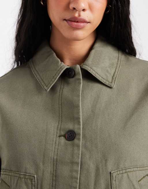 ASOS DESIGN - Giacca harrington in cotone kaki corta, 4 di 4