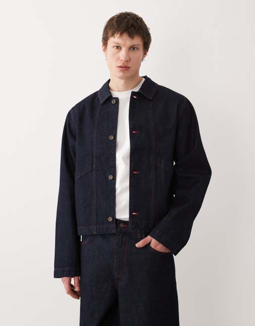 ASOS DESIGN - Giacca harrington in denim color indaco grezzo in coordinato