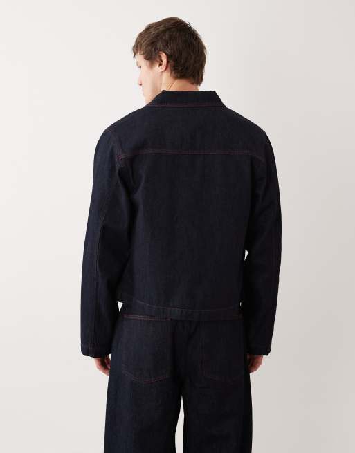 ASOS DESIGN - Giacca harrington in denim color indaco grezzo in coordinato, 3 di 5