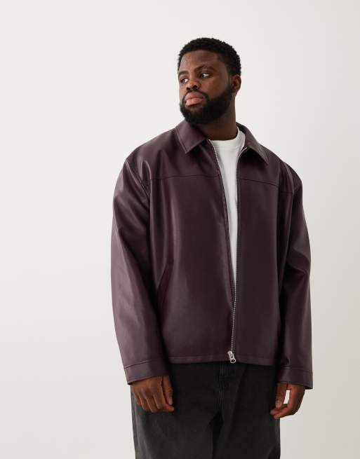 ASOS DESIGN - Giacca harrington in pelle sintetica bordeaux, 2 di 6