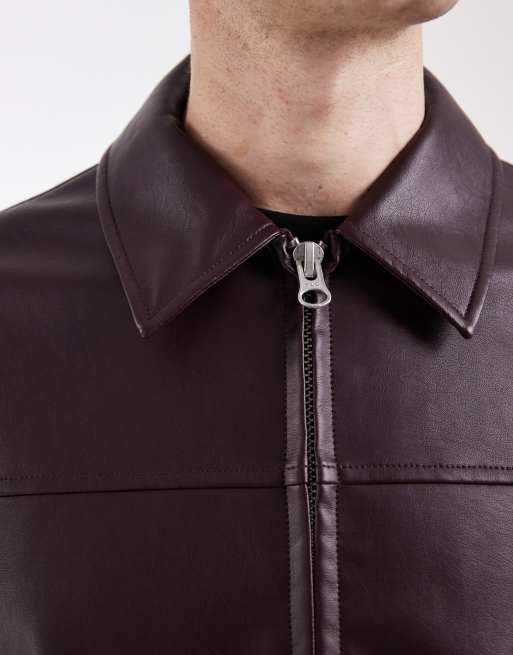 ASOS DESIGN - Giacca harrington in pelle sintetica bordeaux, 4 di 6