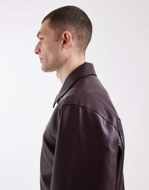 ASOS DESIGN - Giacca harrington in pelle sintetica bordeaux, 5 di 6