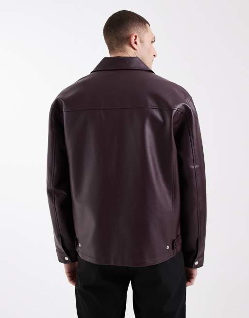 ASOS DESIGN - Giacca harrington in pelle sintetica bordeaux, 6 di 6