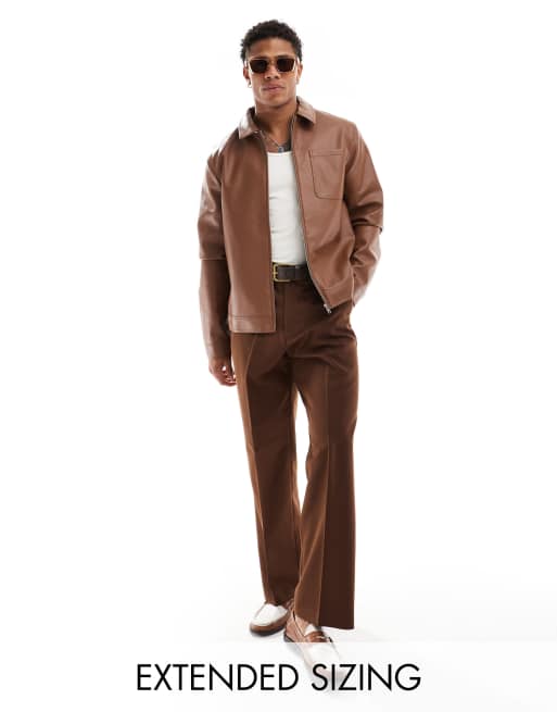 ASOS DESIGN - Giacca harrington in pelle sintetica color cuoio