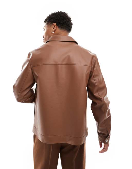 ASOS DESIGN - Giacca harrington in pelle sintetica color cuoio, 4 di 4