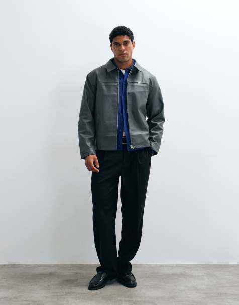 ASOS DESIGN - Giacca harrington in pelle sintetica grigio antracite - view 1