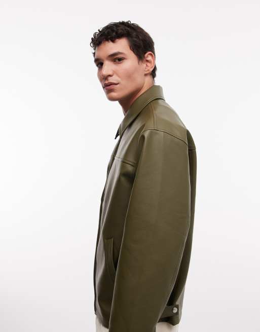 ASOS DESIGN - Giacca harrington in pelle sintetica kaki, 4 di 5