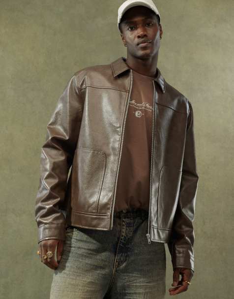 ASOS DESIGN - Giacca harrington in pelle sintetica marrone slavato - view 1