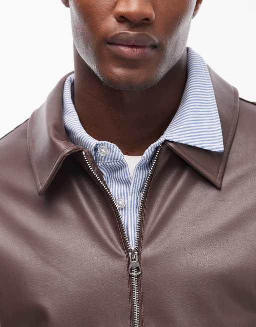 ASOS DESIGN - Giacca harrington in pelle sintetica marrone, 5 di 5