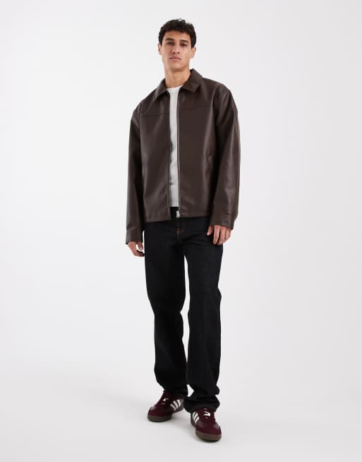 ASOS DESIGN - Giacca harrington in pelle sintetica marrone , 2 di 5