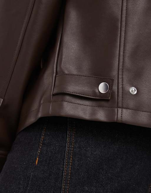 ASOS DESIGN - Giacca harrington in pelle sintetica marrone , 5 di 5