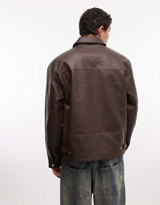 ASOS DESIGN - Giacca harrington in pelle sintetica marrone, 5 di 5