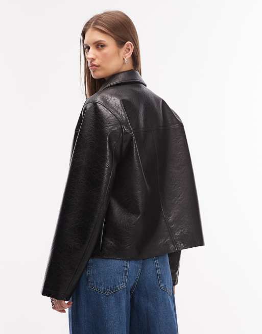 ASOS DESIGN - Giacca harrington in pelle sintetica nera, 4 di 4