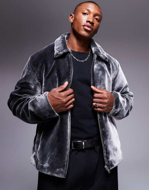 ASOS DESIGN - Giacca harrington in pelliccia sintetica argento