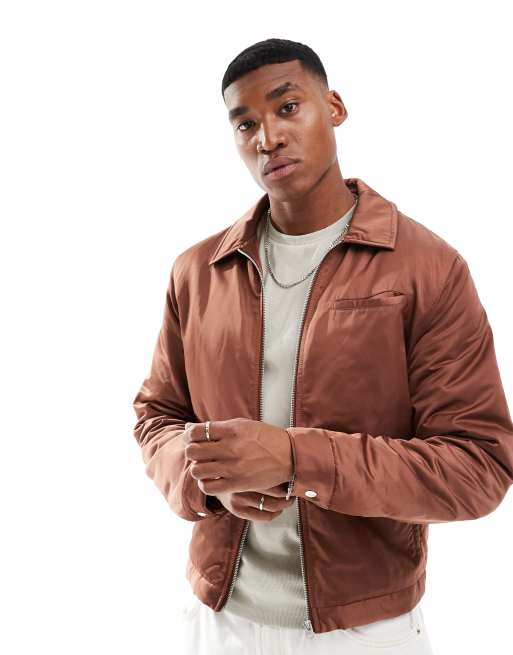 ASOS DESIGN - Giacca harrington in raso color ruggine