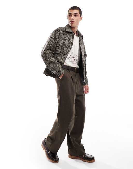 ASOS DESIGN - Giacca harrington in tessuto effetto lana marrone sale e pepe - NERO, 2 di 4