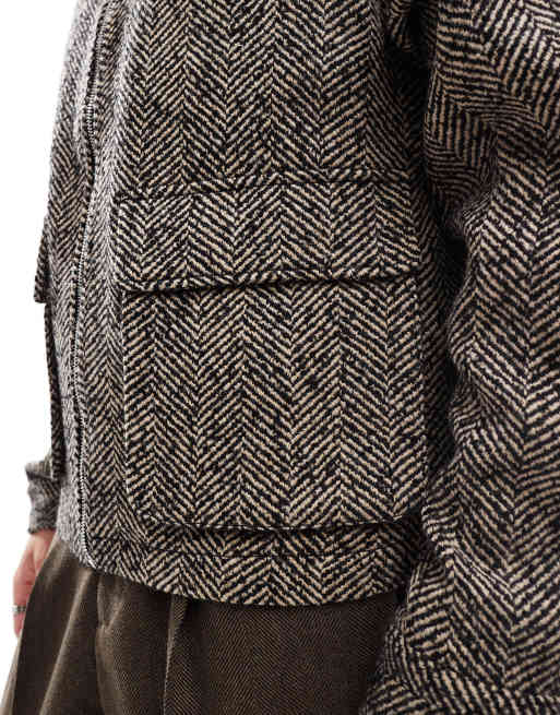 ASOS DESIGN - Giacca harrington in tessuto effetto lana marrone sale e pepe - NERO, 3 di 4